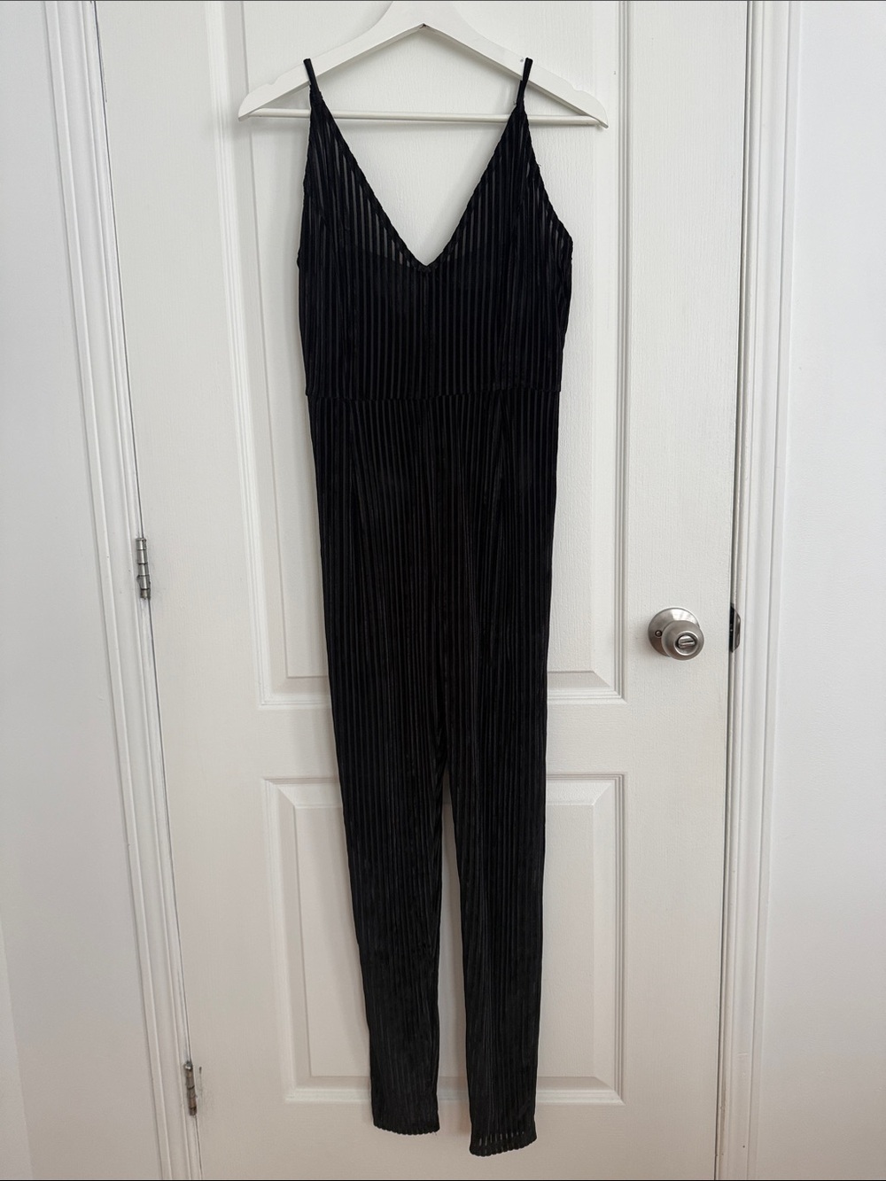 Forever 21 Black Velvet Stripe Jumpsuit Size M